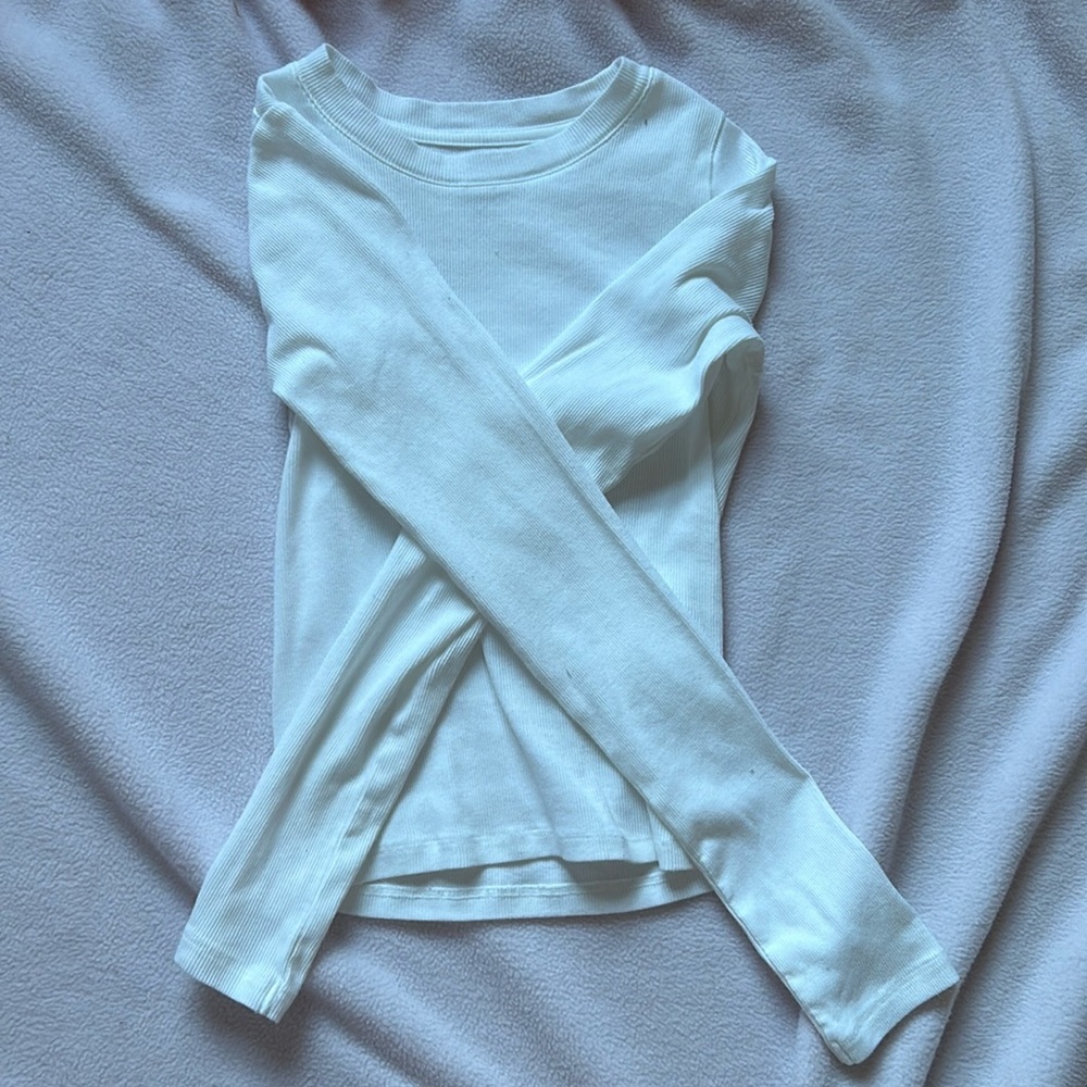 white ribbed long sleeve. from Hollister